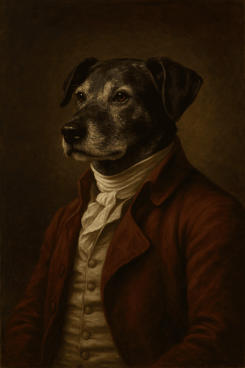 Black dog in classical portrait style
